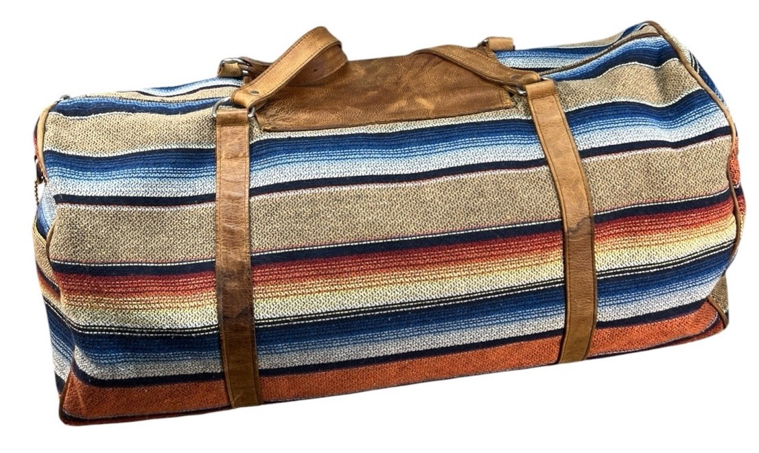 Vintage Navasota Duffle Overnight Bag Striped Teill Leather Southwest Western