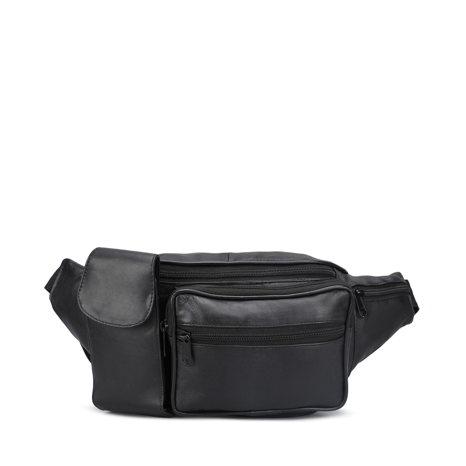Black Genuine Leather Fanny Pack Phone Hip Waist Bag Travel Sport Holder