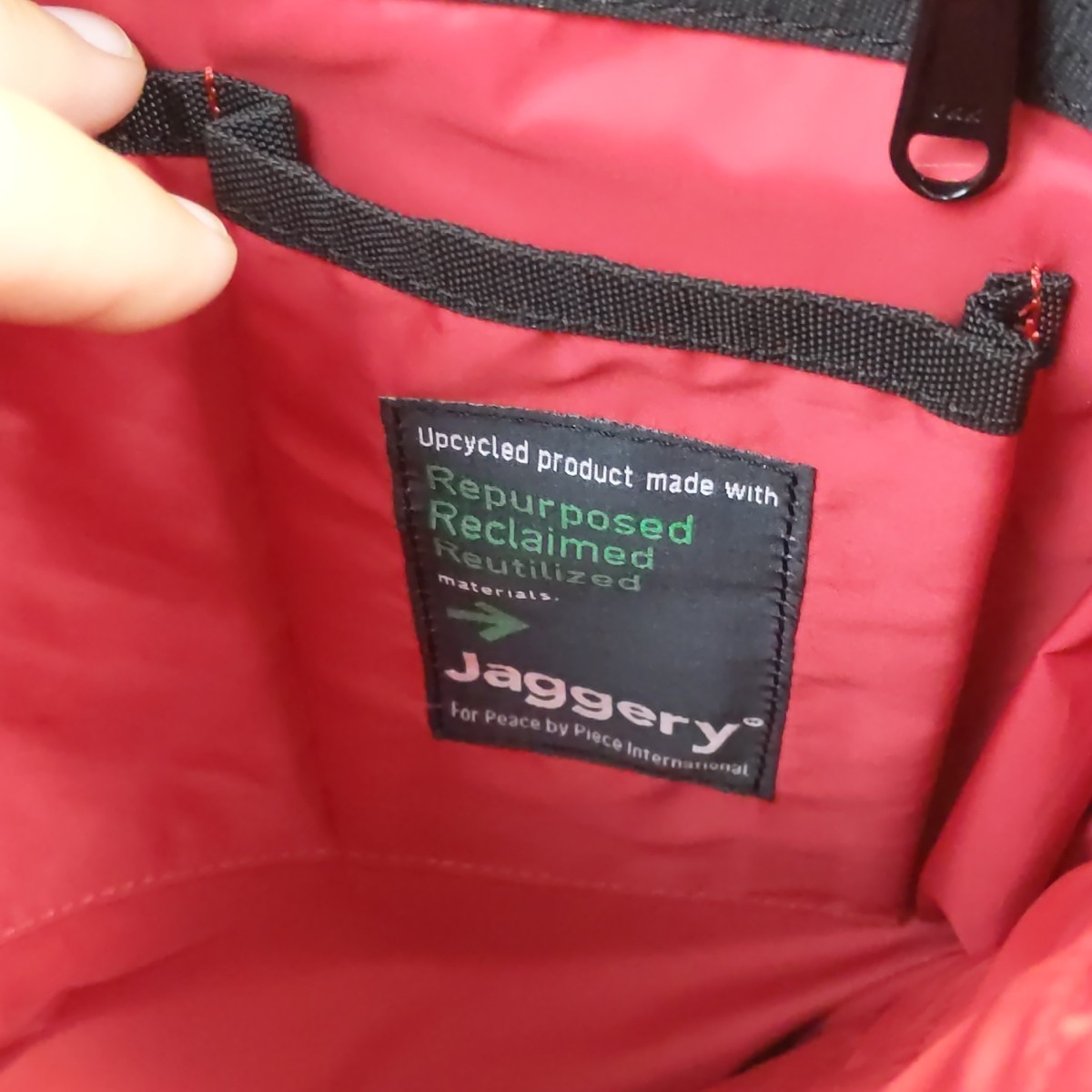 Jaggery Adobe Upcycled Backpack Black Red Repurposed Material Eco Friendly Bag