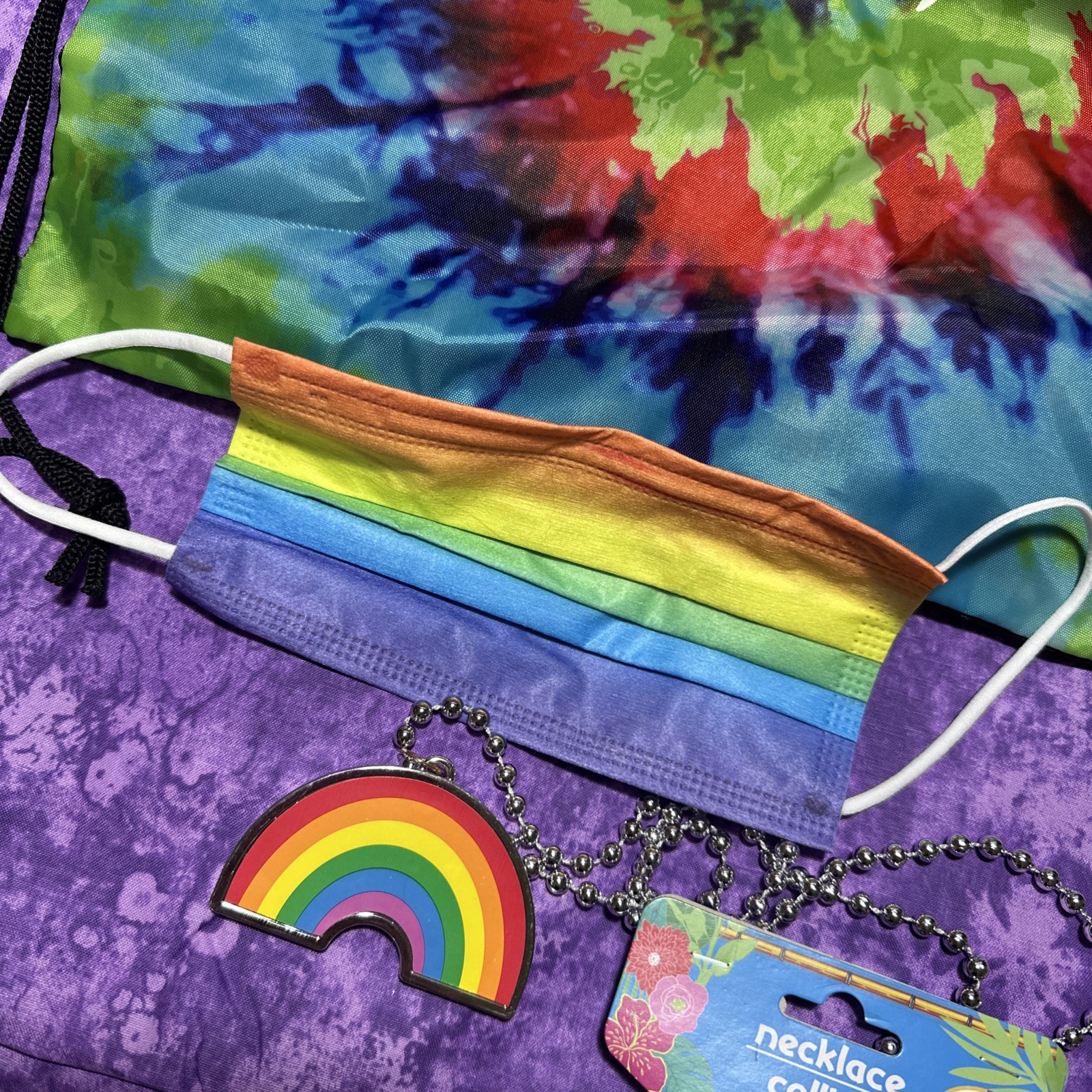 Glamazon Pride Drawstring Napsack, Unused Mask And Rainbow Necklace🌈