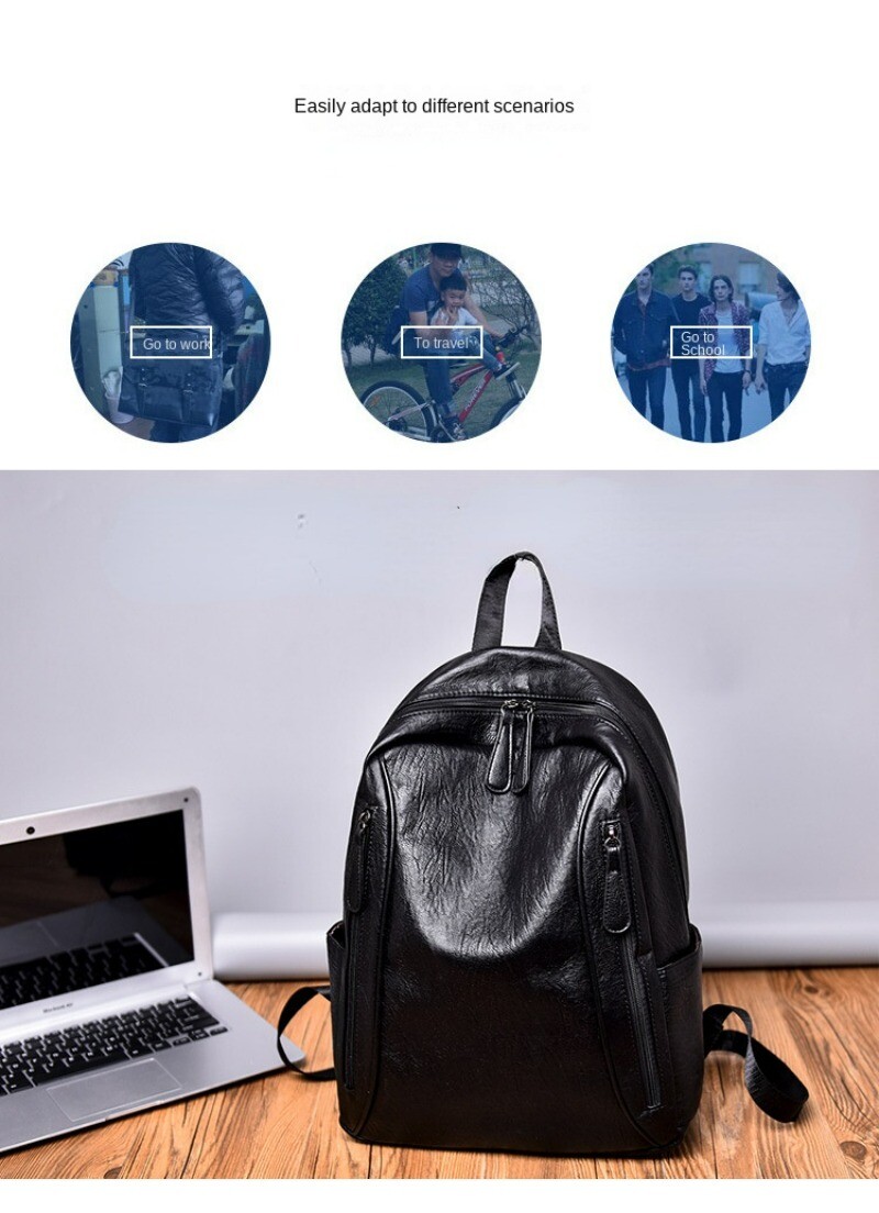 Men’s Large Capacity Leather Backpack, Soft Leather Travel Work Bag Leisure Bag