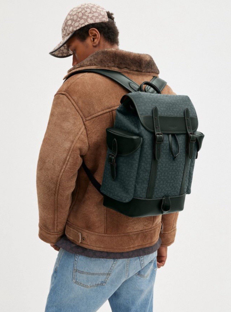 NWT COACH Backpack Micro Signature Jacquard Hitch In Amazon Green Style CM 387