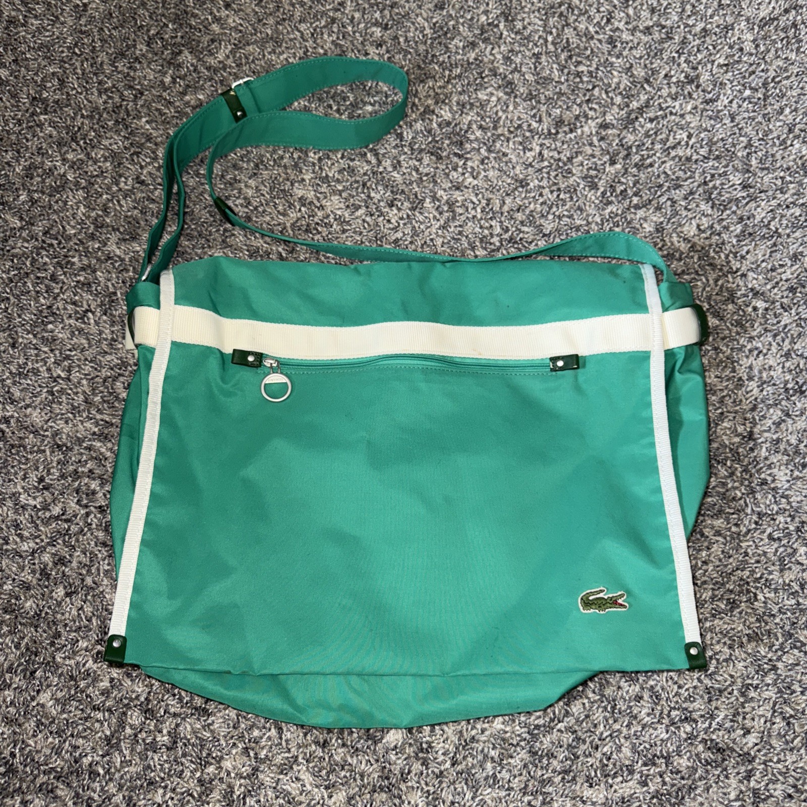 Bright Green White Lacoste Cross Body Messenger Bag RARE