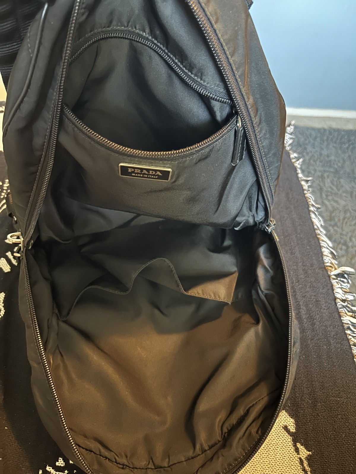 Prada Black Nylon Tessuto Logo Backpack Bag