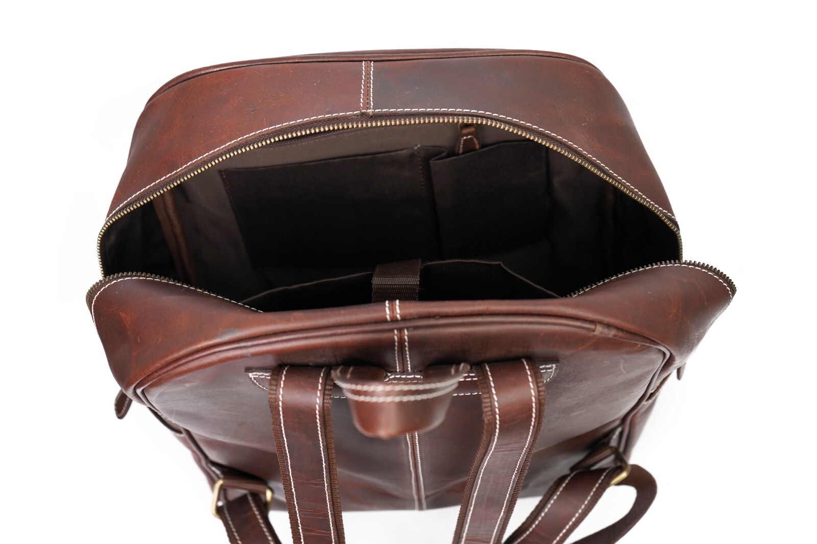 Leather Laptop Backpack Zipper Front Pocket Laptop Sleeve Leather Backpack