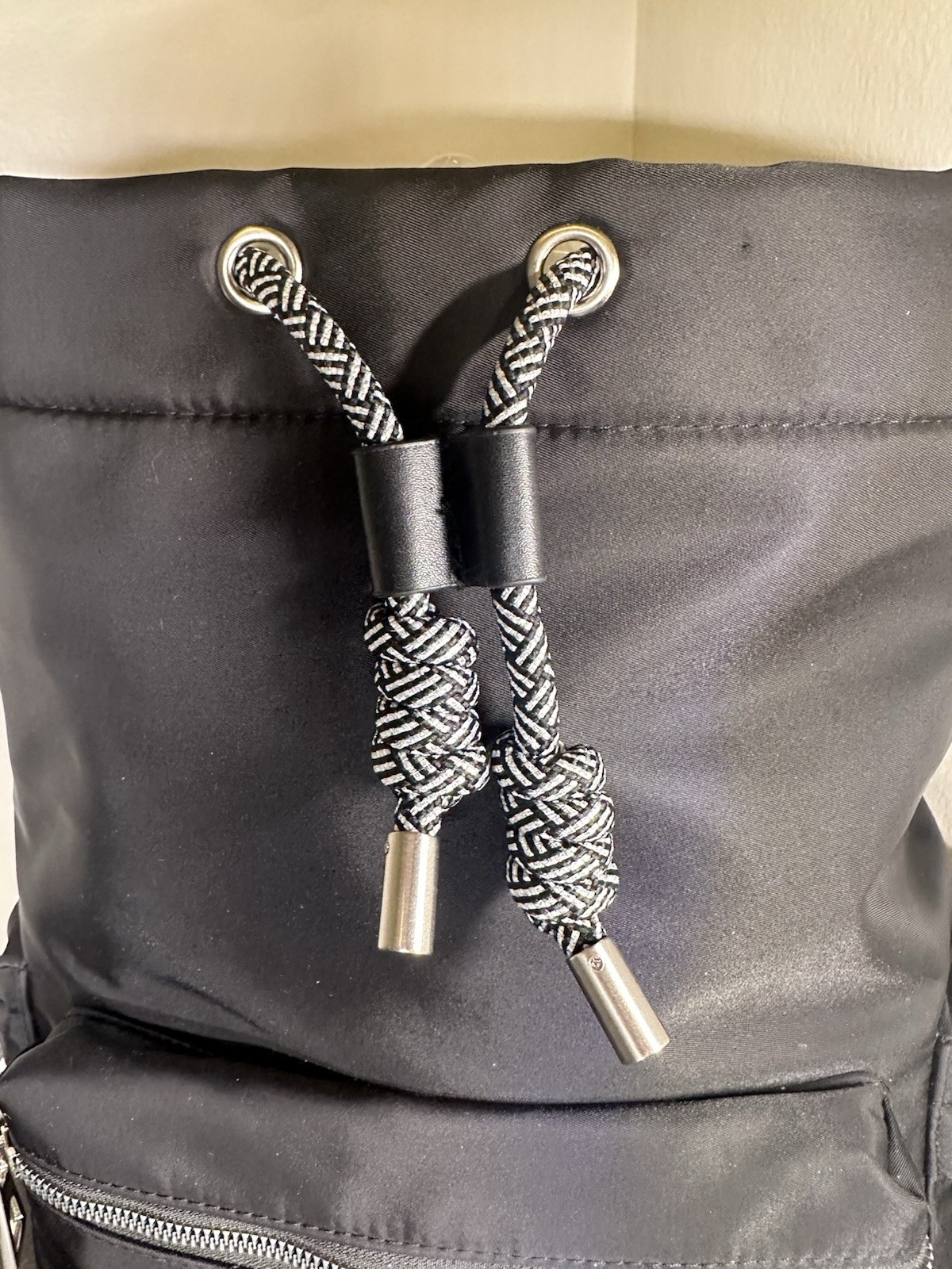 VERSACE FRAGRANCES Black Drawstring Backpack Gym Travel Bag Zip Pockets