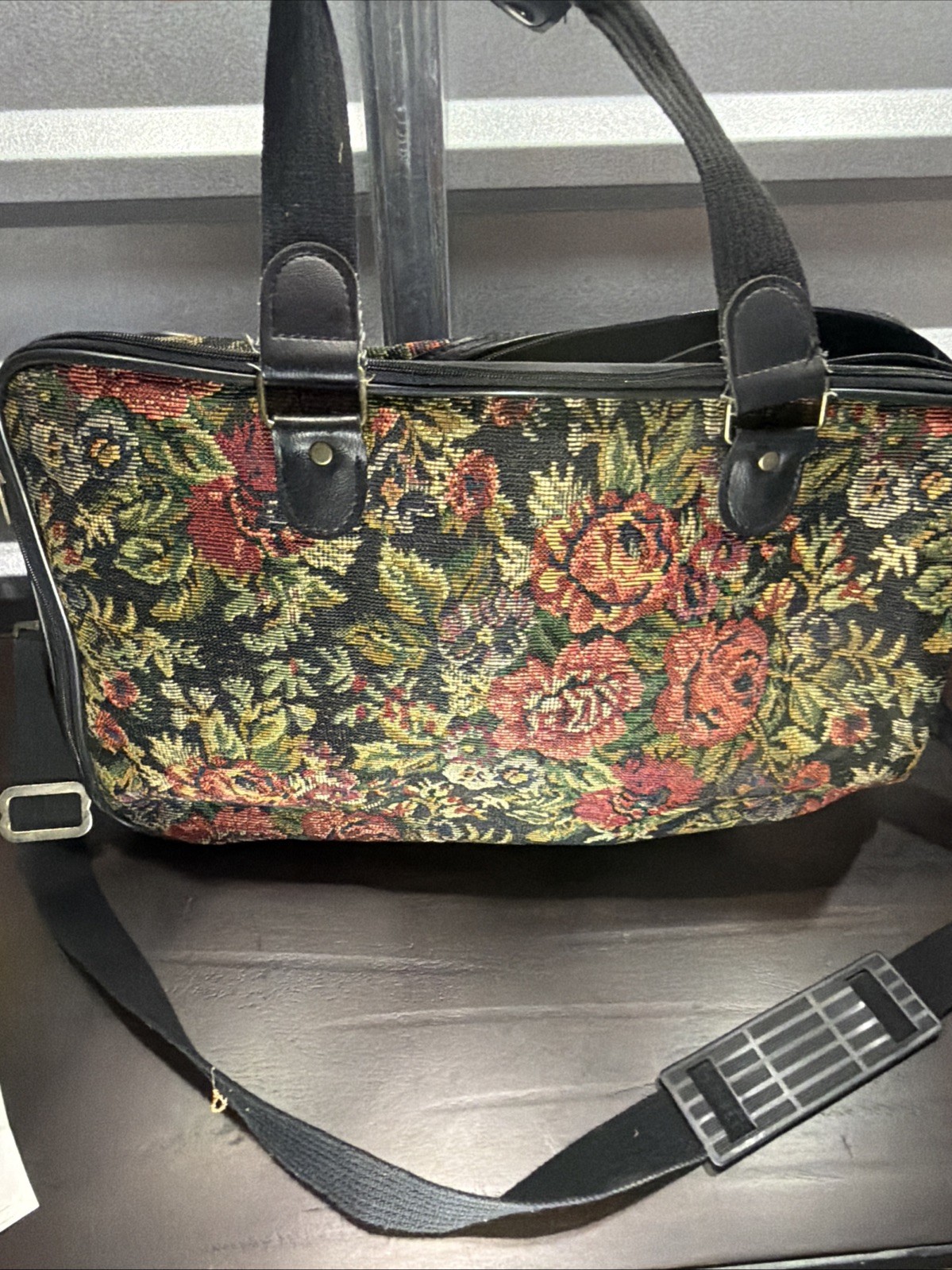 Vintage 80s Protocol Duffle Weekender Bag Floral Tapestry *