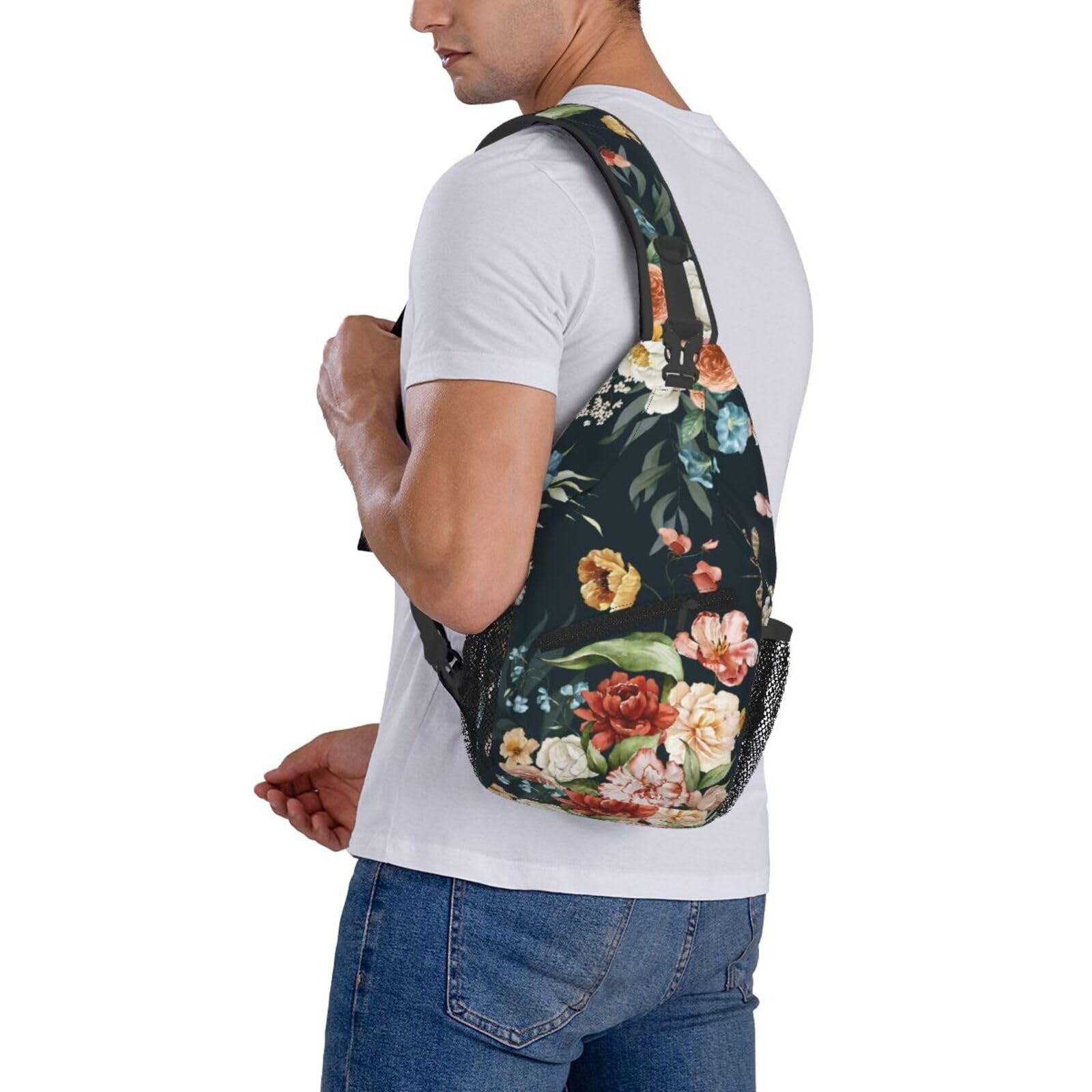 Colorful Floral Pattern Crossbody Sling Bags Flowers Green Leaves Branches Sl…