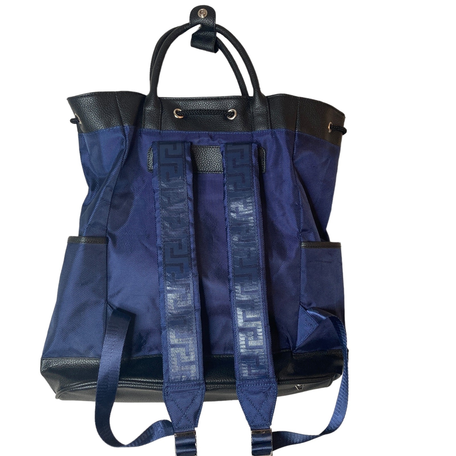 Versace Parfums Mens Back Pack Blue Nylon Leather New COA 16.5×16