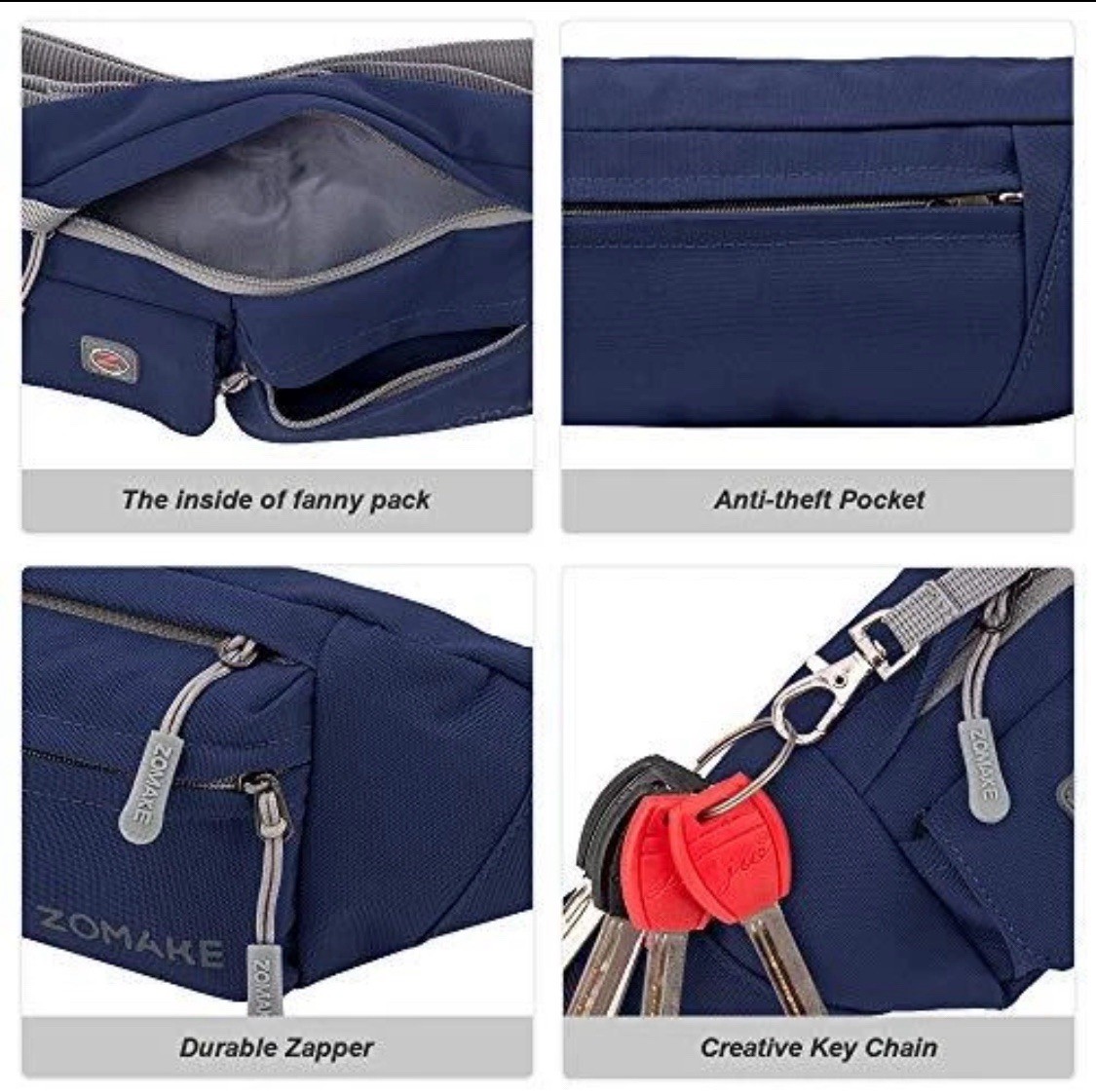 Crossbody Fanny Pack for Women Men:Runners Belt Bag with Small Navy blue