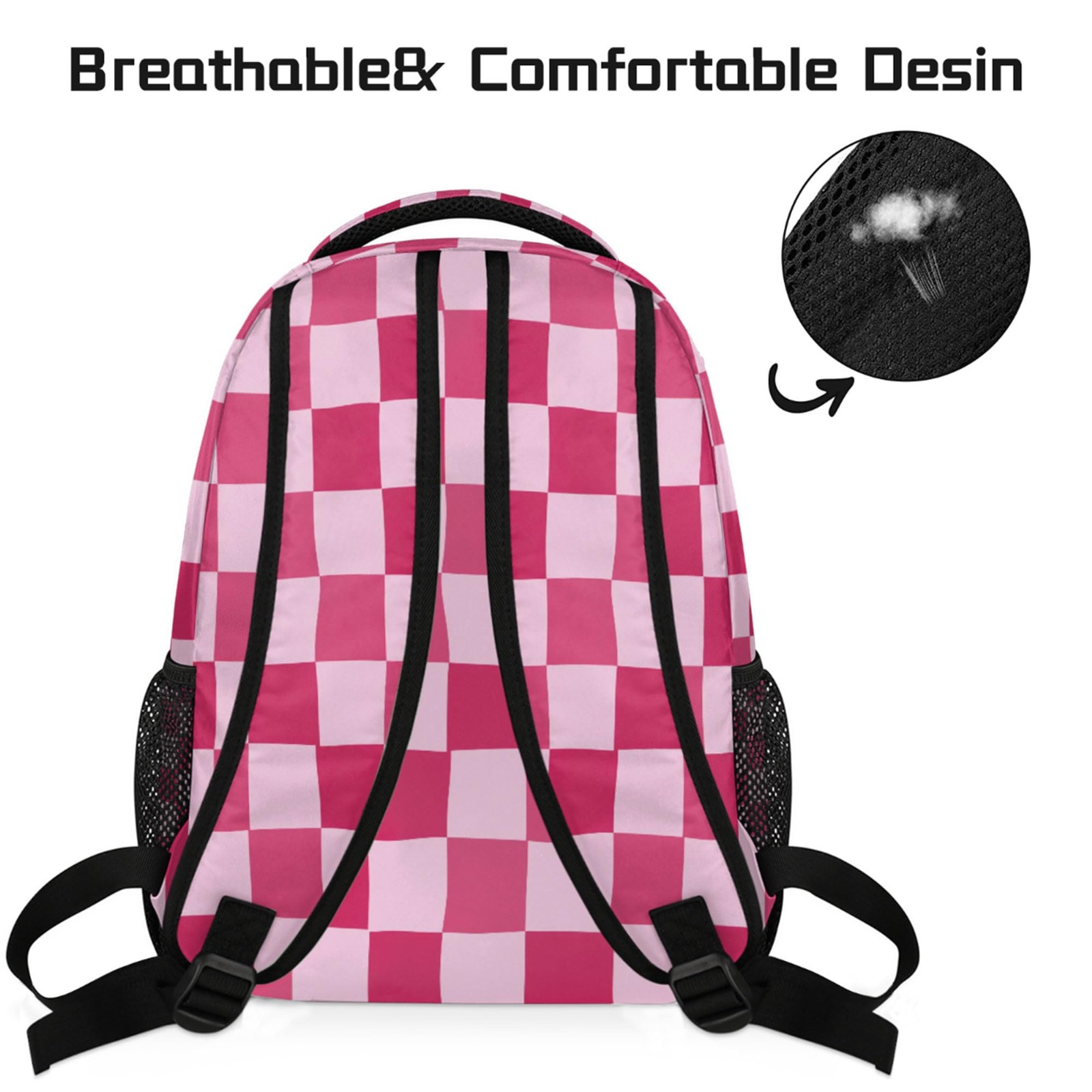 Pink Checkered Laptop Backpack Travel Daypack Bookbag For School Teens