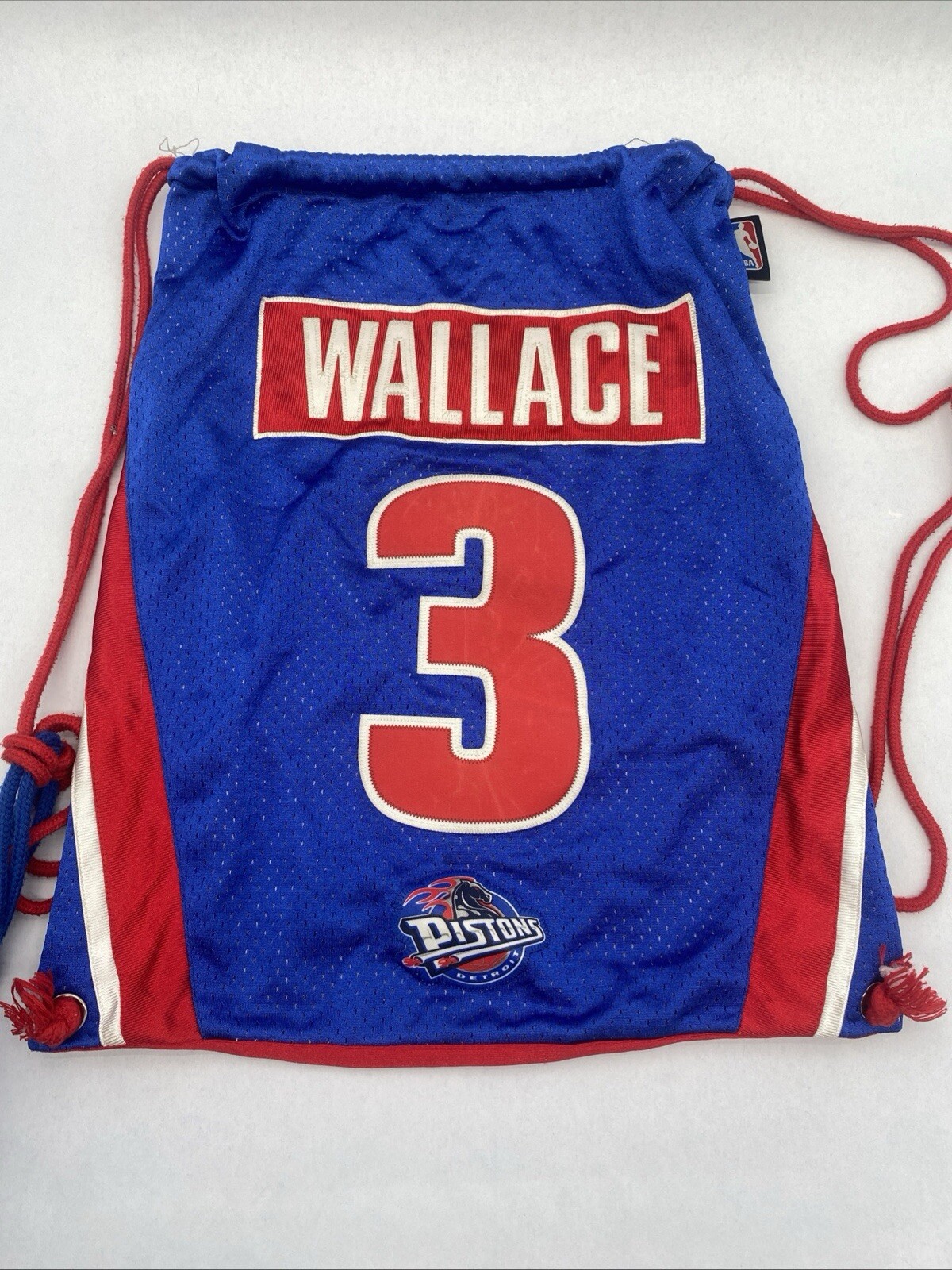 (2) WALLACE Drawstring Cinch Sacks Backpack School Tote Gym Bags Red White Blue