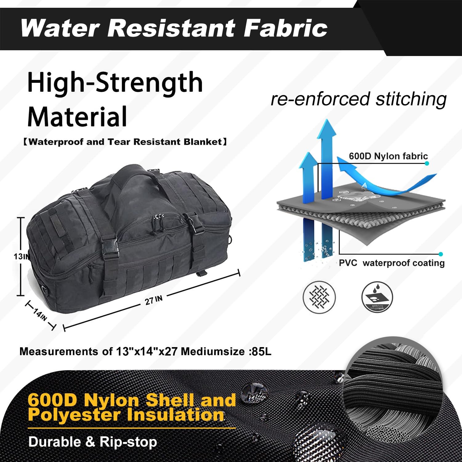 3 In 1 Tactical 85L Military Backpack Travel Duffle Bag for Weekender Gym Wor…