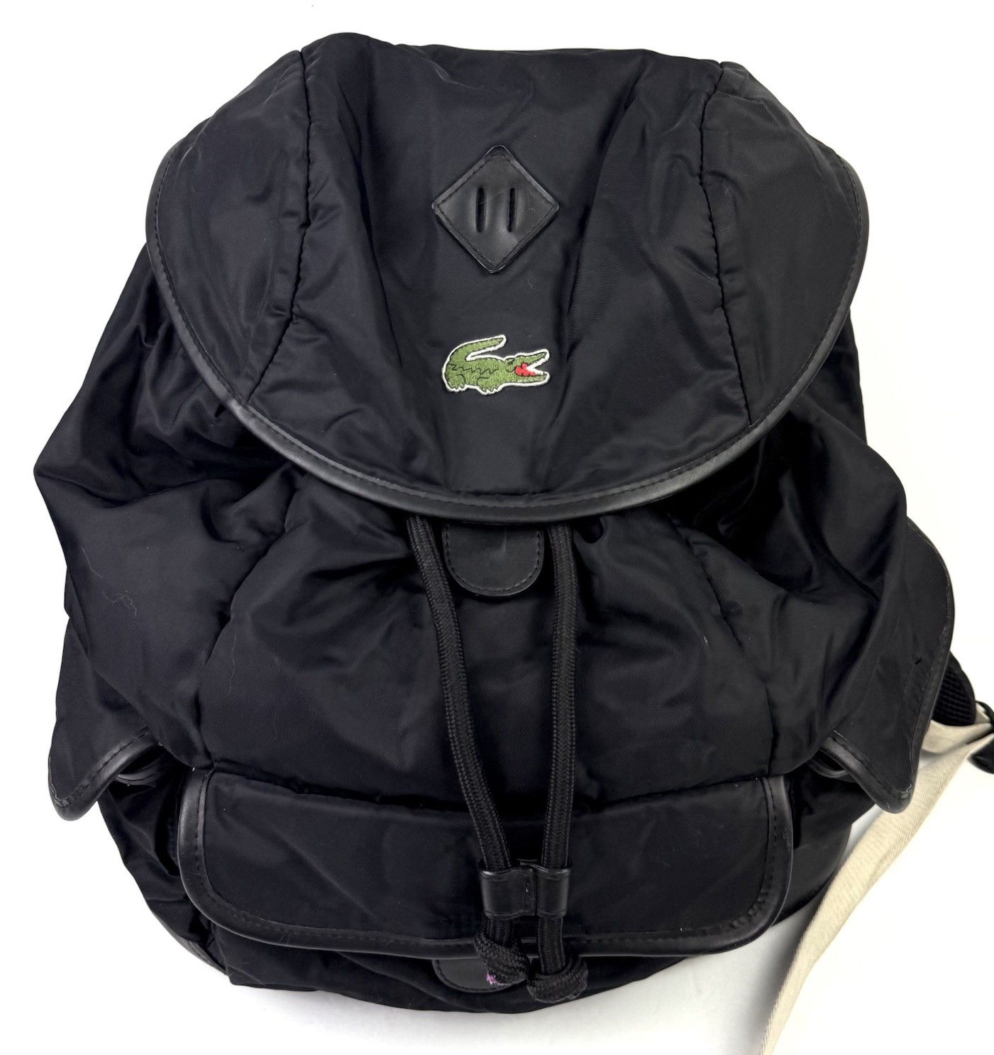 Lacoste Backpack Large Black Nylon Drawstring Rucksack Vintage READ