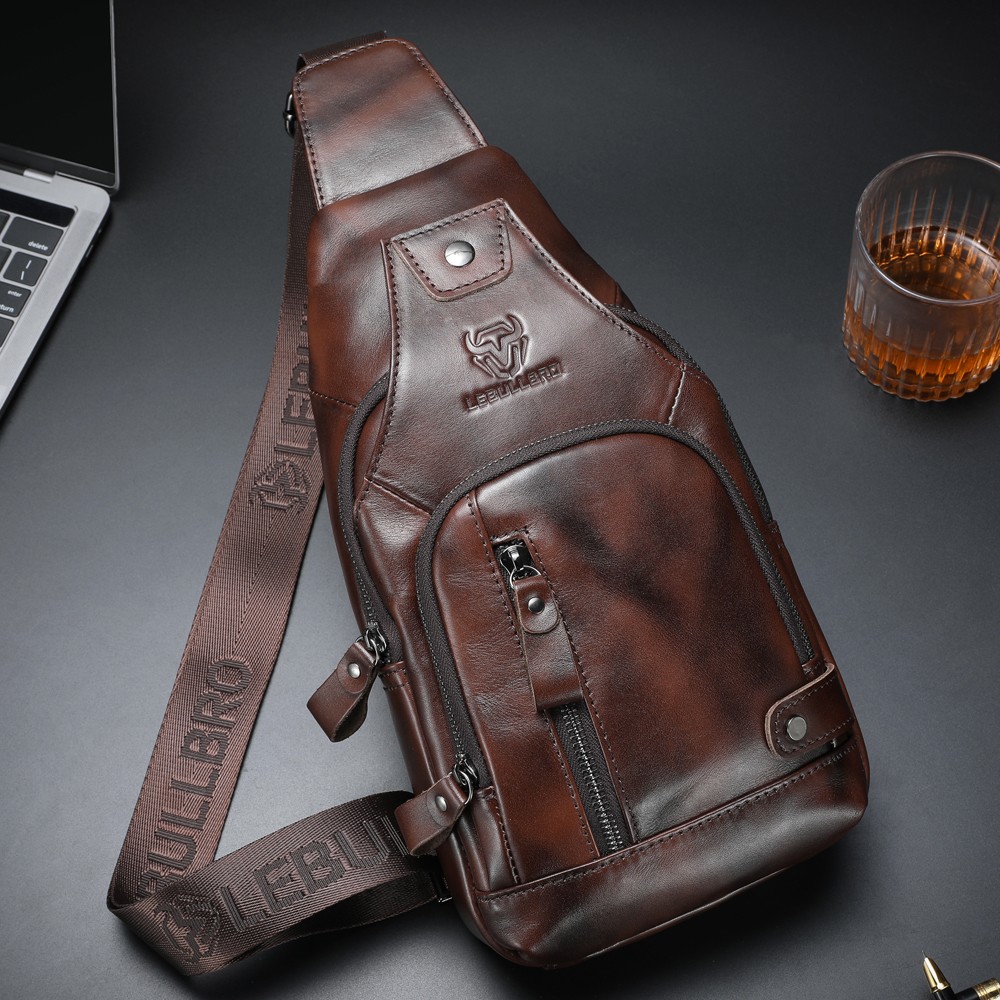 Mens Sling Backpack Chest bag Crossbody Bag Shoulder Bag 100% Genuine Leather UU
