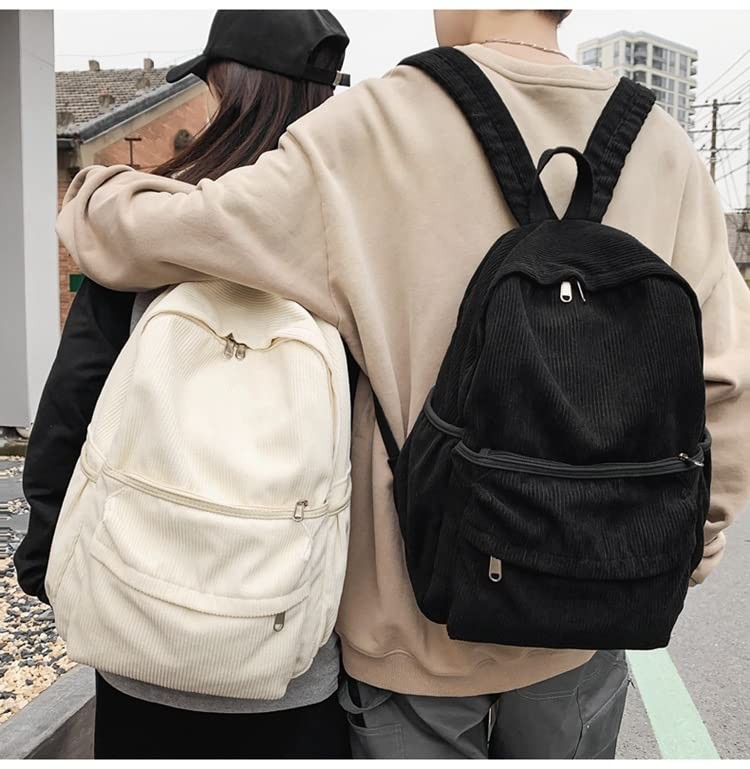 Black Corduroy Backpack, 15.6 inch Laptop, College, Cute Book Bag, Preppy