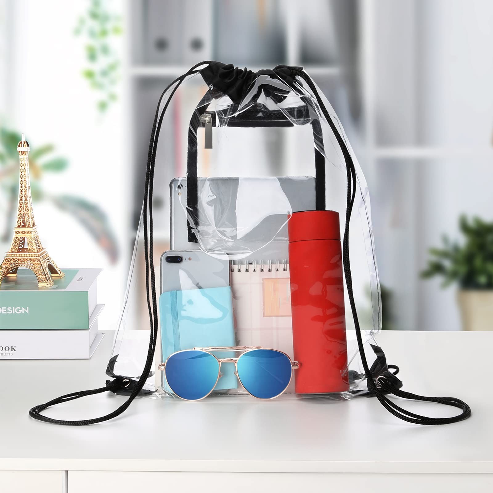 2 PACK Clear Drawstring Bag Stadium Approved, See Through PVC Drawstring bags…