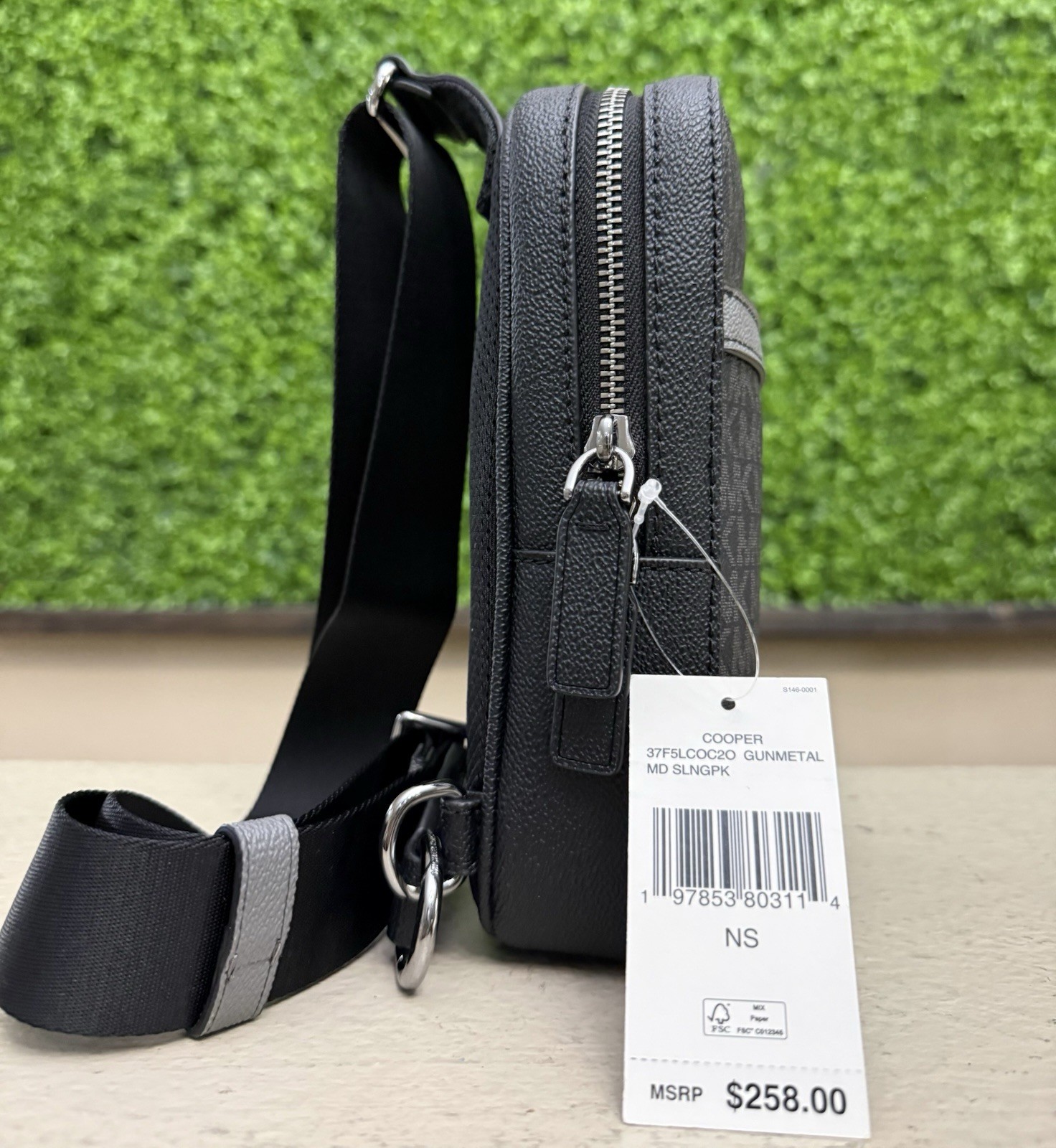 Michael Kors Cooper Medium Signature Logo Crossbody Sling Pack Gunmetal Black