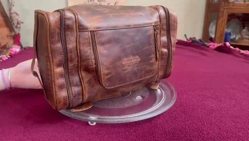 Large Full Grain Leather Dopp Kit Shaving Toiletry Travel Bag Brown