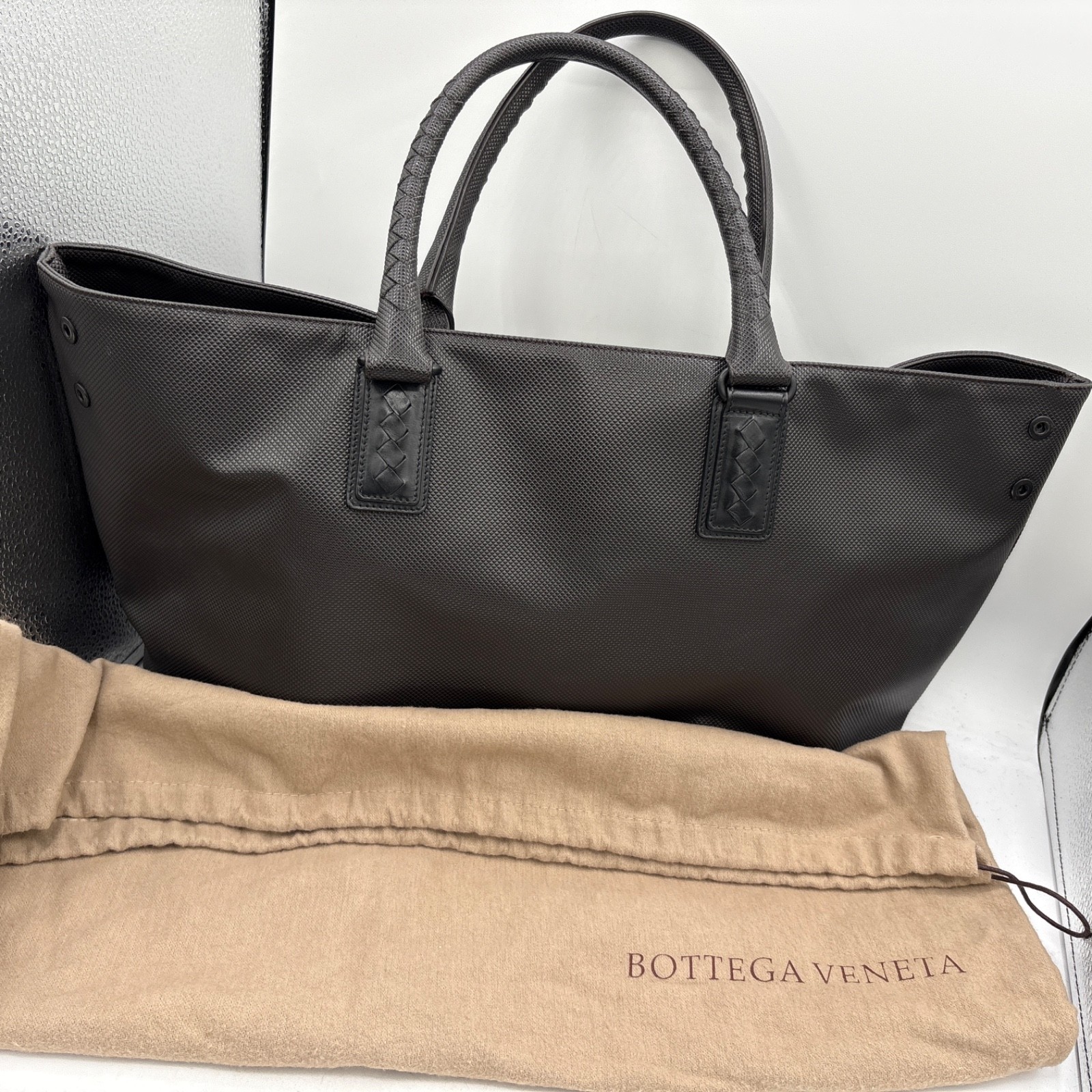BOTTEGA VENETA Tote Bag Dark Brown Black Intrecciato Marco Polo 222498 PVC