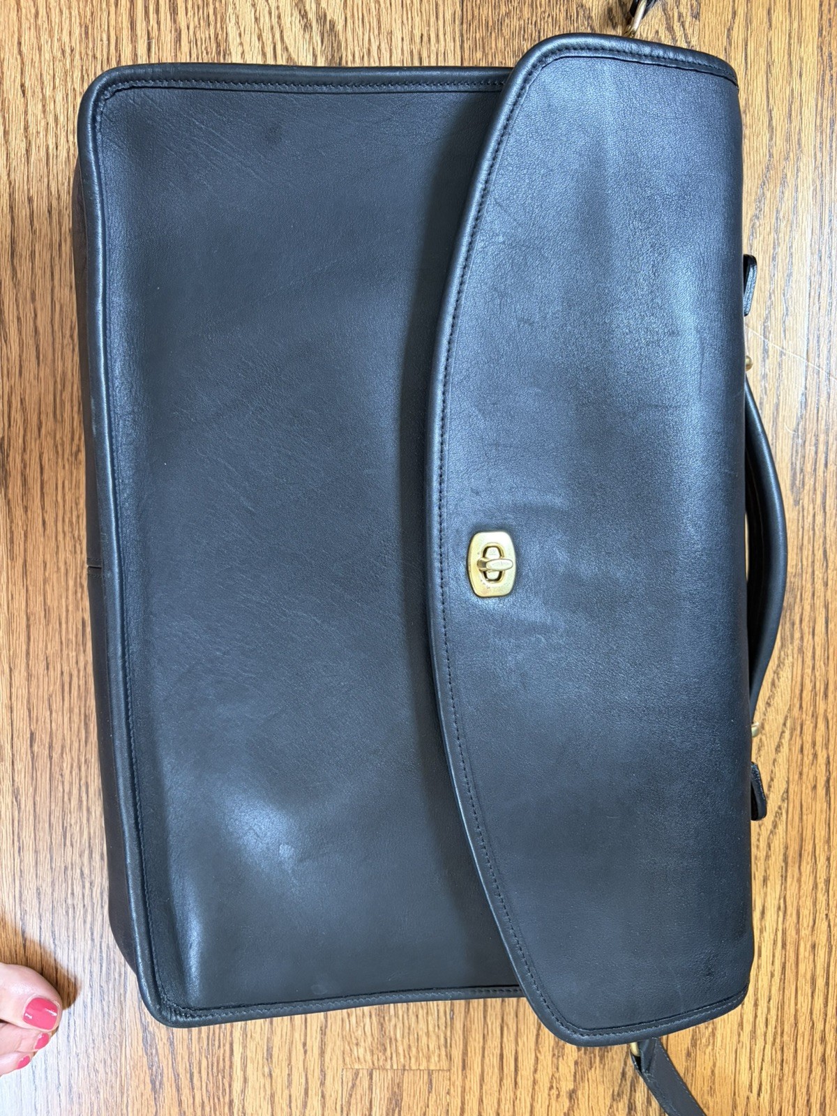 Coach Classic Black Leather Briefcase Bag Tote Excellent vtg quiet luxury