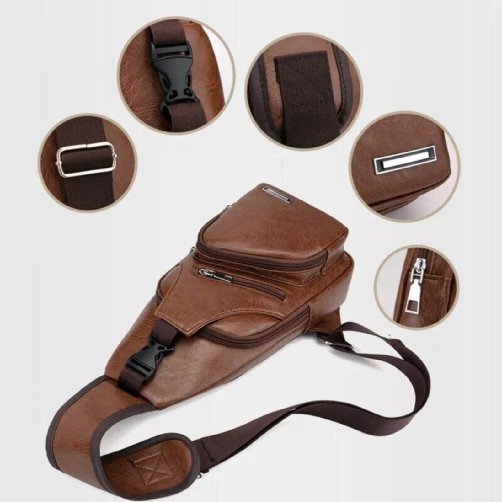 Sm Crossbody Sling Chest or Shoulder Bag w/Charging Port & Earphone Cable Hole