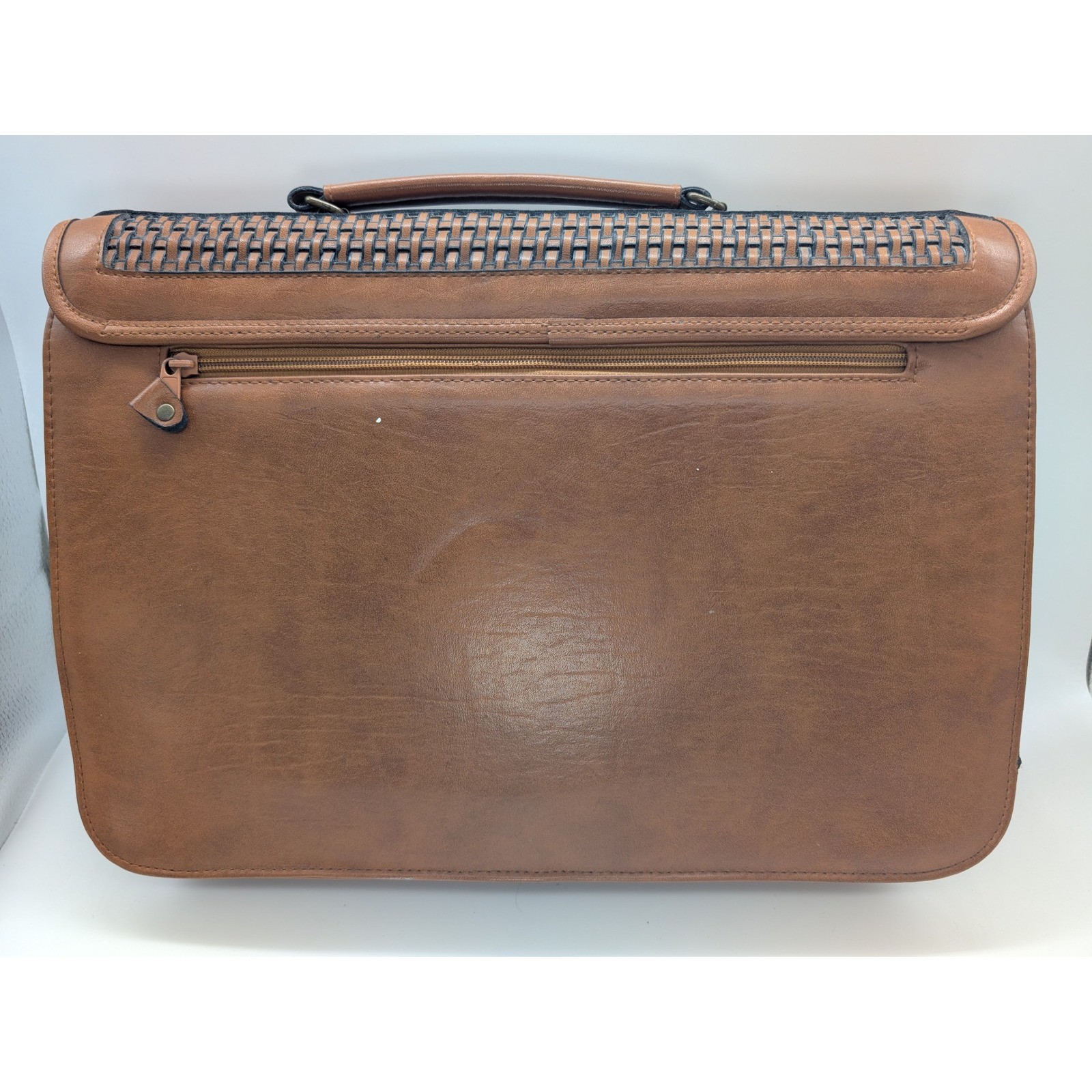 Vintage Warren Reed Brown Woven Faux Leather Briefcase Satchel Bag