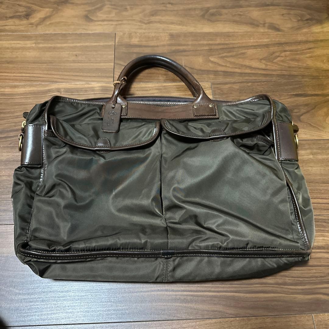 Felisi Business Bag Nylon Leather Men Khaki Brown 30x42cm Excellent