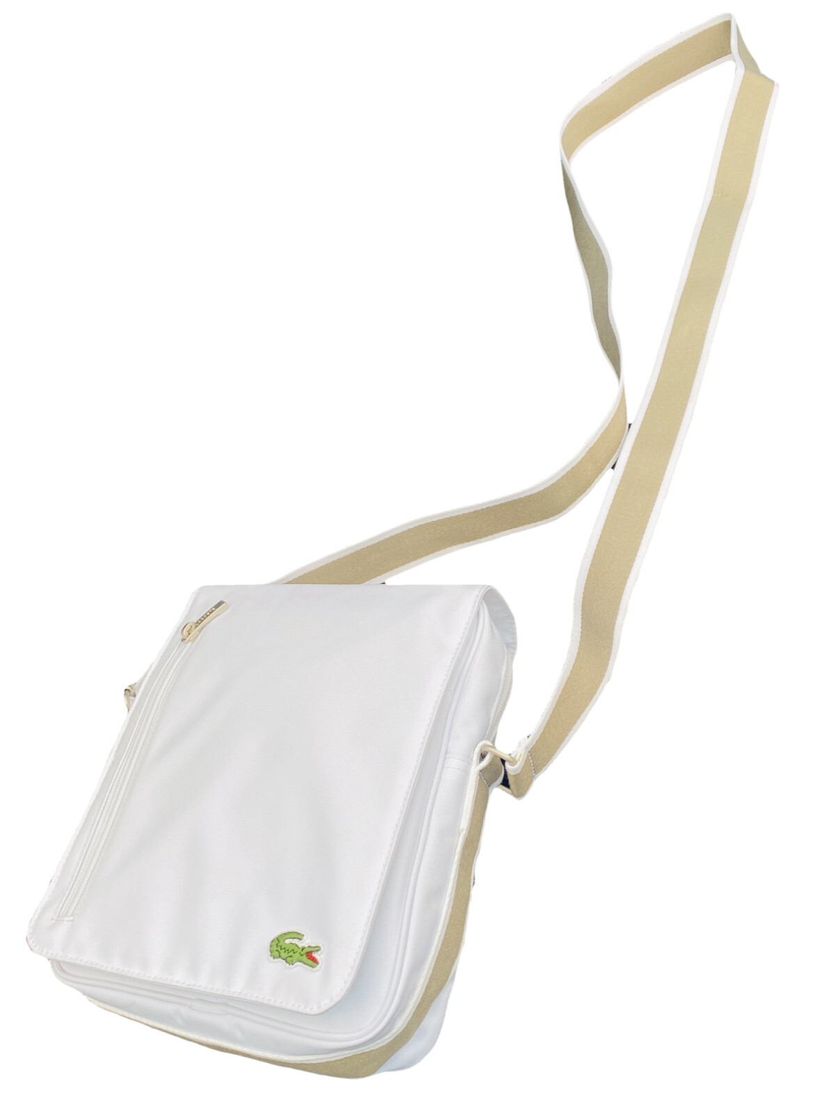 LACOSTE MESSENGER BAG Small Vintage L71 Casual 4 White Beige NEW