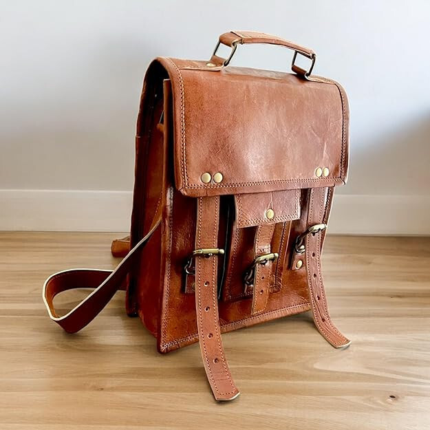 [9X11 ]Brown Men’s Real Handmade Goat Leather Messenger Shoulder New Genuine Bag