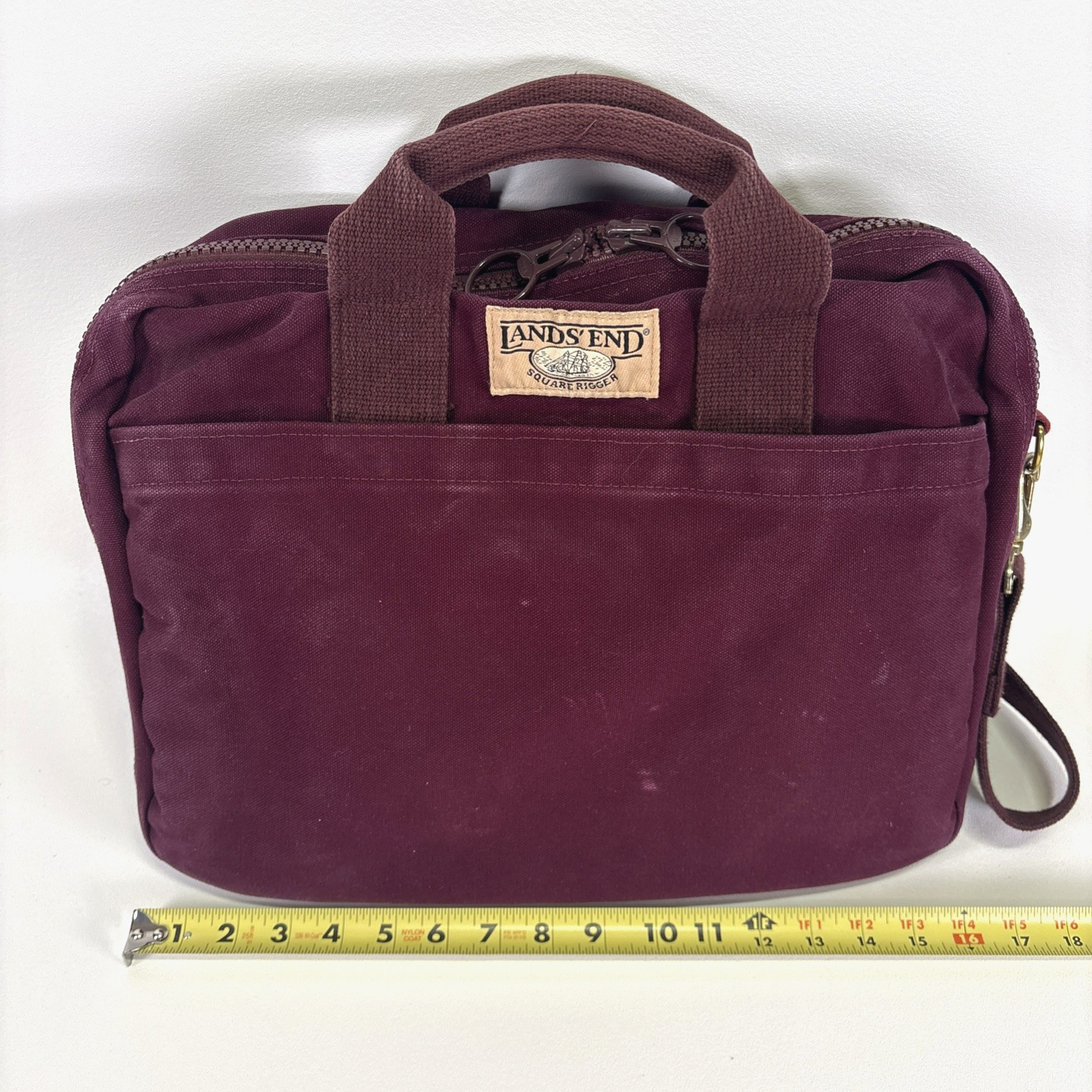 Vtg Lands’ End Square Rigger Canvas Briefcase Maroon W/ STRAP Made in USA Bag