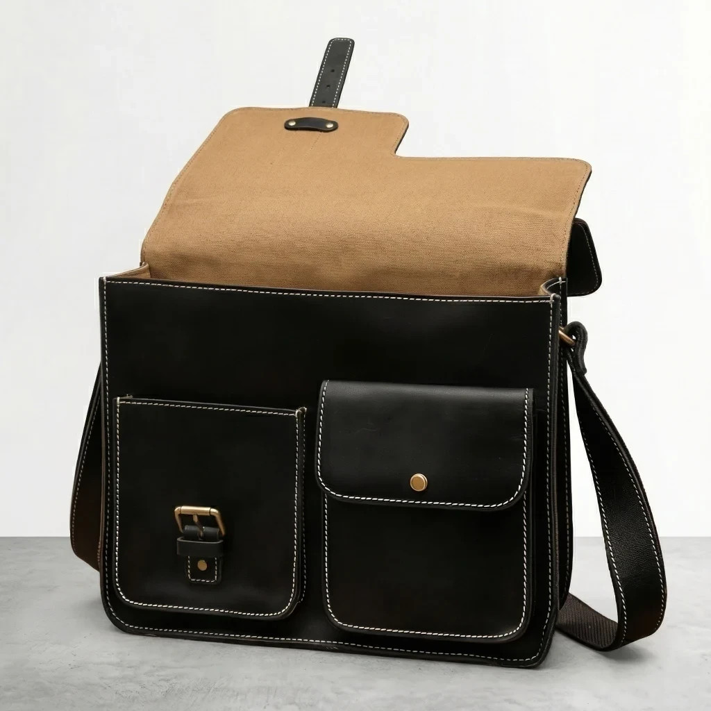 Premium Brown Leather Messenger Bag Men’s Laptop Briefcase Shoulder Business Bag