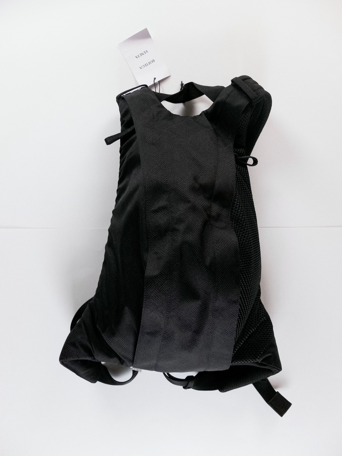 (NO CUSTOMS TAX) BOTTEGA VENETA Rider black intreciato pattern nylon backpack