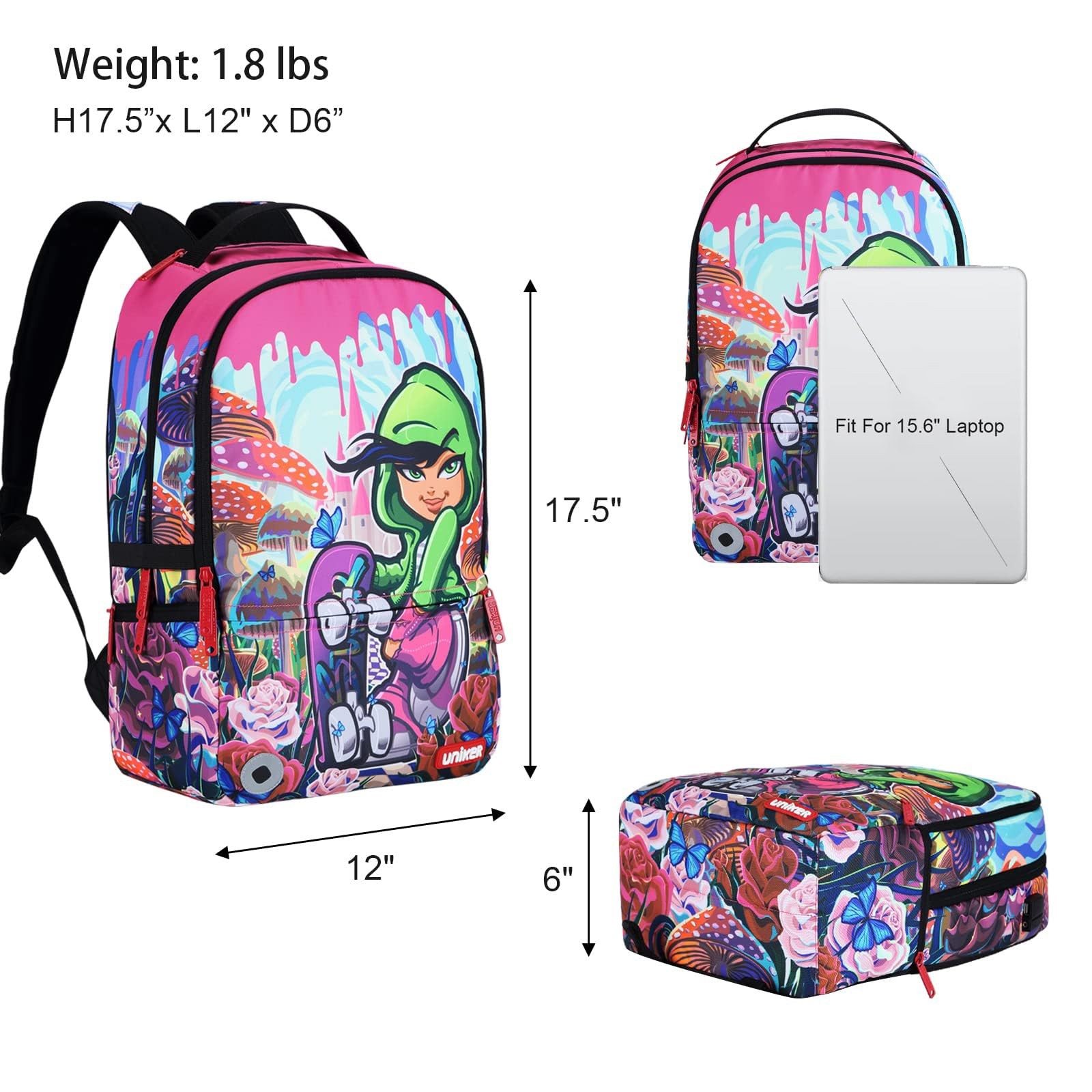 UNIKER Laptop Backpack,Graffiti Middle School Backpack for Girls,Water Resist…
