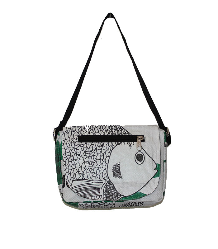 Recycled Fish Feed Shoulder Bag Handmade in Cambodia Fair Trade
