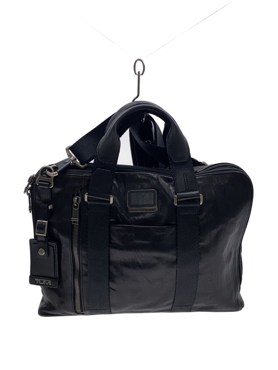 TUMI Business Briefcase Black Slim Plain Leather Handle 39cm