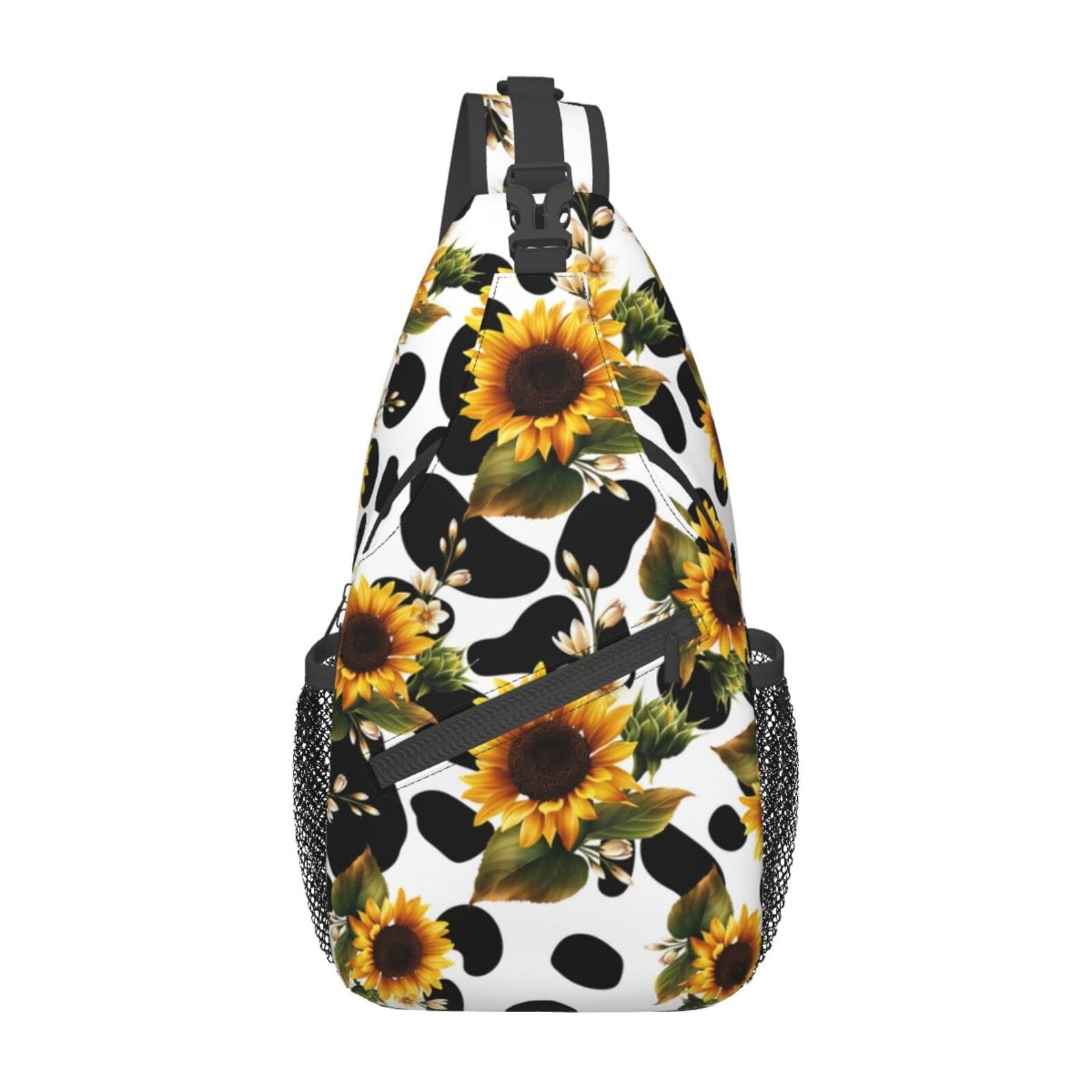 Sunflower Cow Print Sling Bag Crossbody Backpack Sunflower Pattern Yellow Flo…