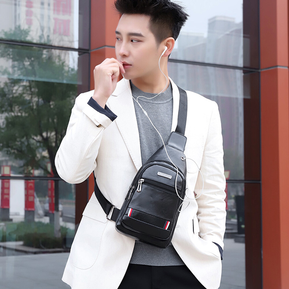 Men Leather Shoulder Crossbody Chest Sling Backpacks Outdoor Daypack Fanny Packs