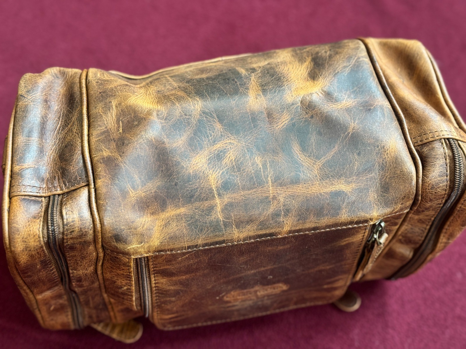 Large Full Grain Leather Dopp Kit Shaving Toiletry Travel Bag Brown