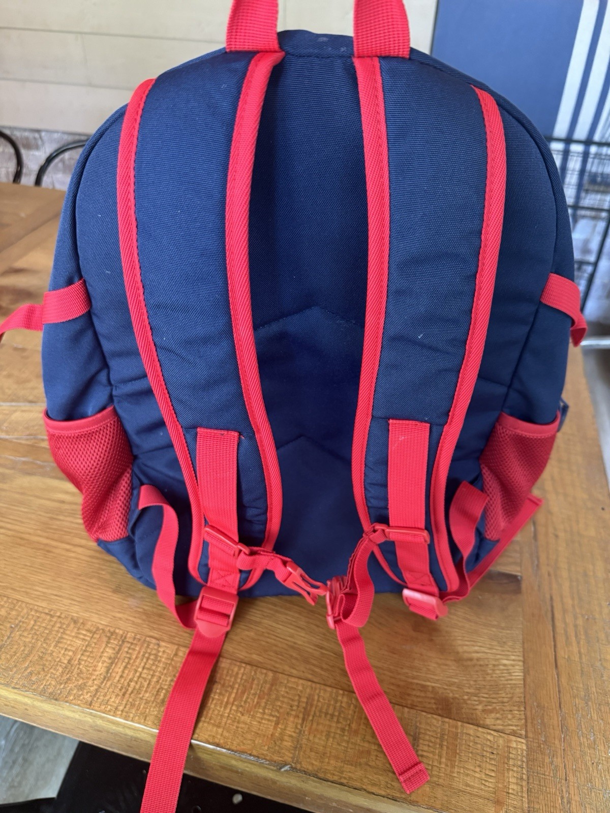 Burlebo Colorblock Zip Backpack Blue Red White Pockets Adjustable Straps