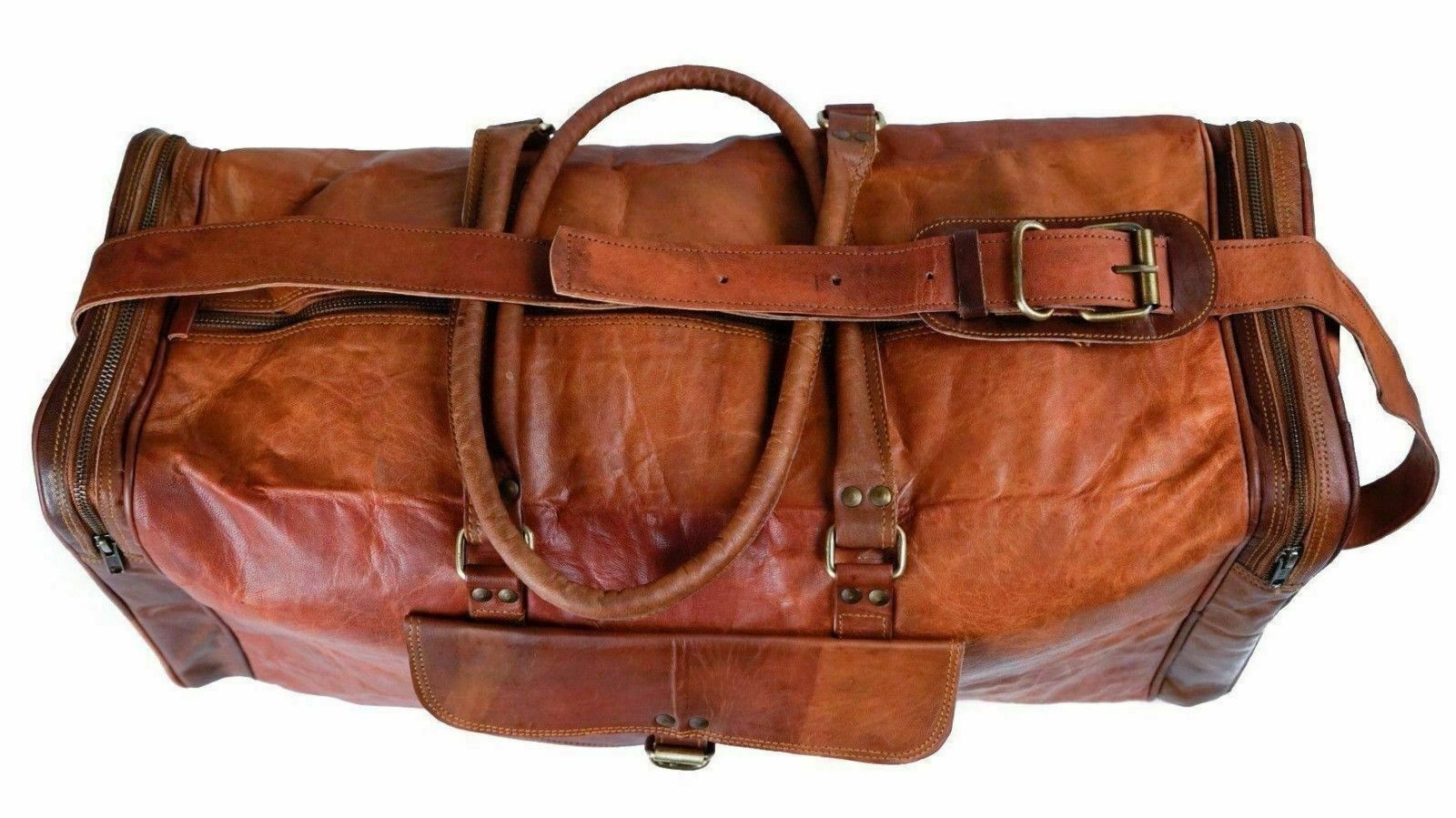 Travel Duffle Weekend Holdall Overnight Duffel Vintage Bag Heavy Duty Leather