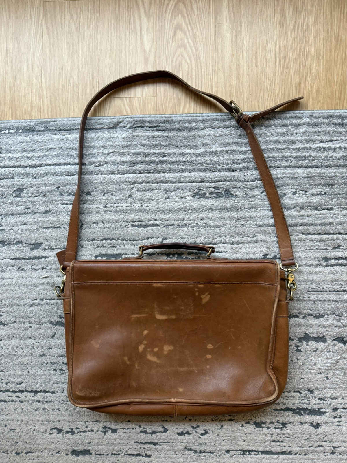 Vintage Coach NYC Leather Briefcase Messenger Bag USA Made Tan Satchel
