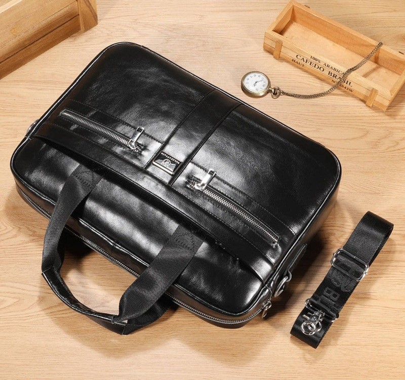 BULLCAPTAIN Genuine Leather Briefcase – Laptop Bag Black