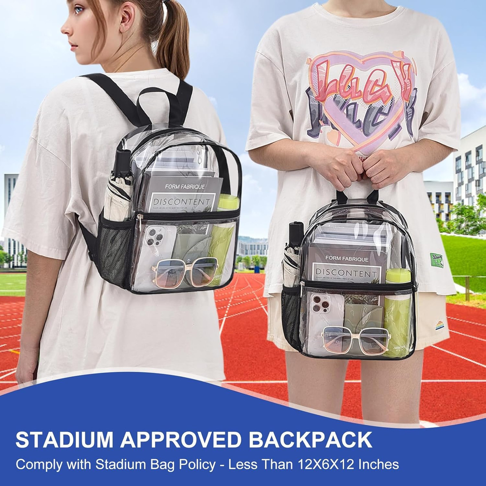 Clear Stadium Backpack 12x12x6 Inches Waterproof PVC Small Travel Sport Concert