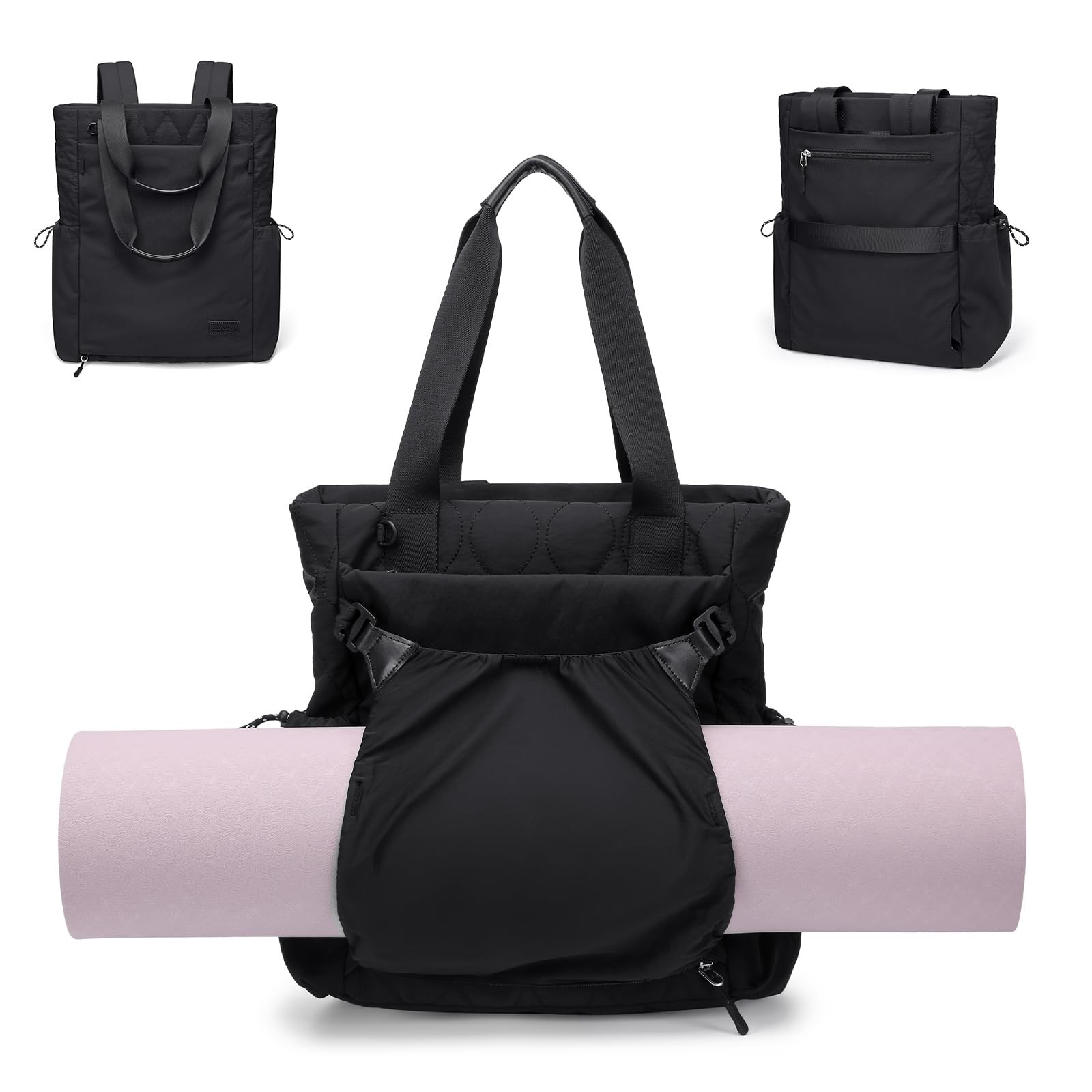 Black Convertible Laptop Backpack Tote Casual Daypack Bag Fits 15.6 Inch