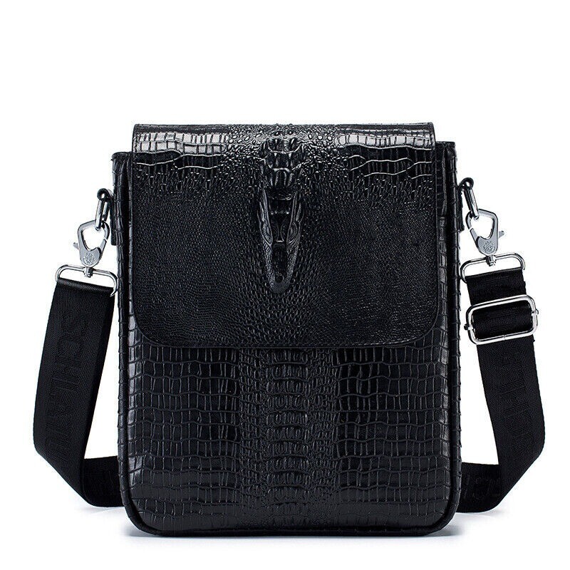 Top Cowhide Leather Men’s Crocodile Pattern Crossbody Shoulder Bag Messenger Bag
