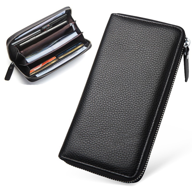 Mens Long Leather Wallet Zipper Purse Credit Card Holder Organizer Gift for Him