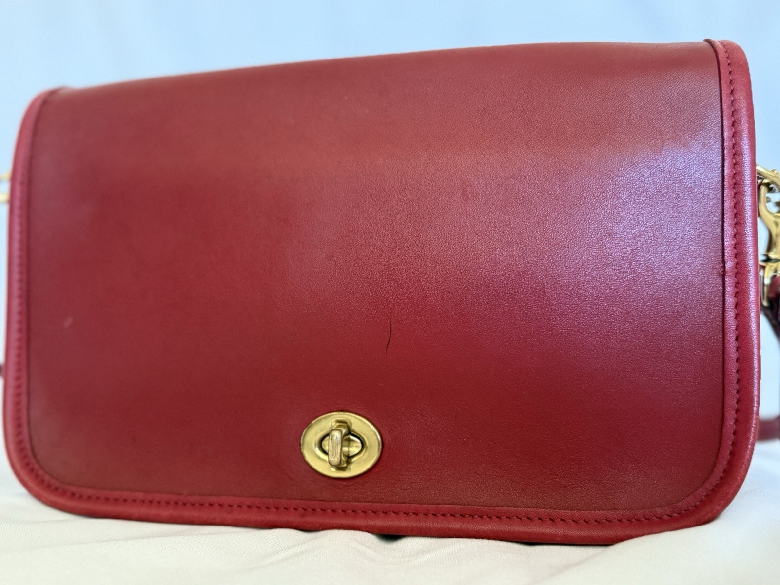 Vintage Coach Disco Mini Bag Red Ruby Shoulder Hand Purse Leather