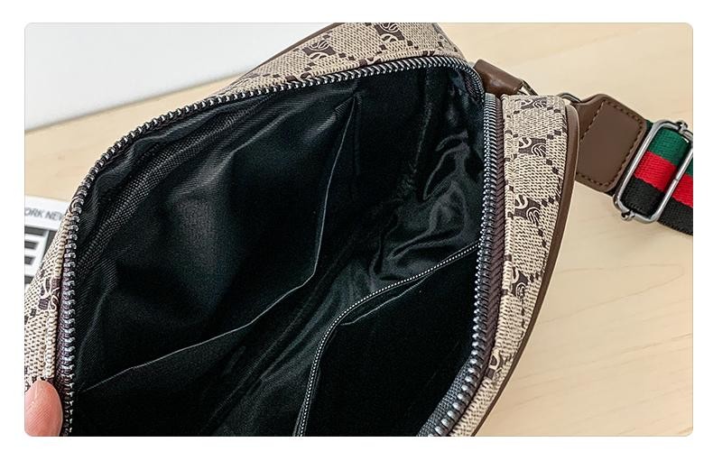 Casual Sling Bag Men PU Leather Messenger Crossbody Color Block Trendy Wide Stra