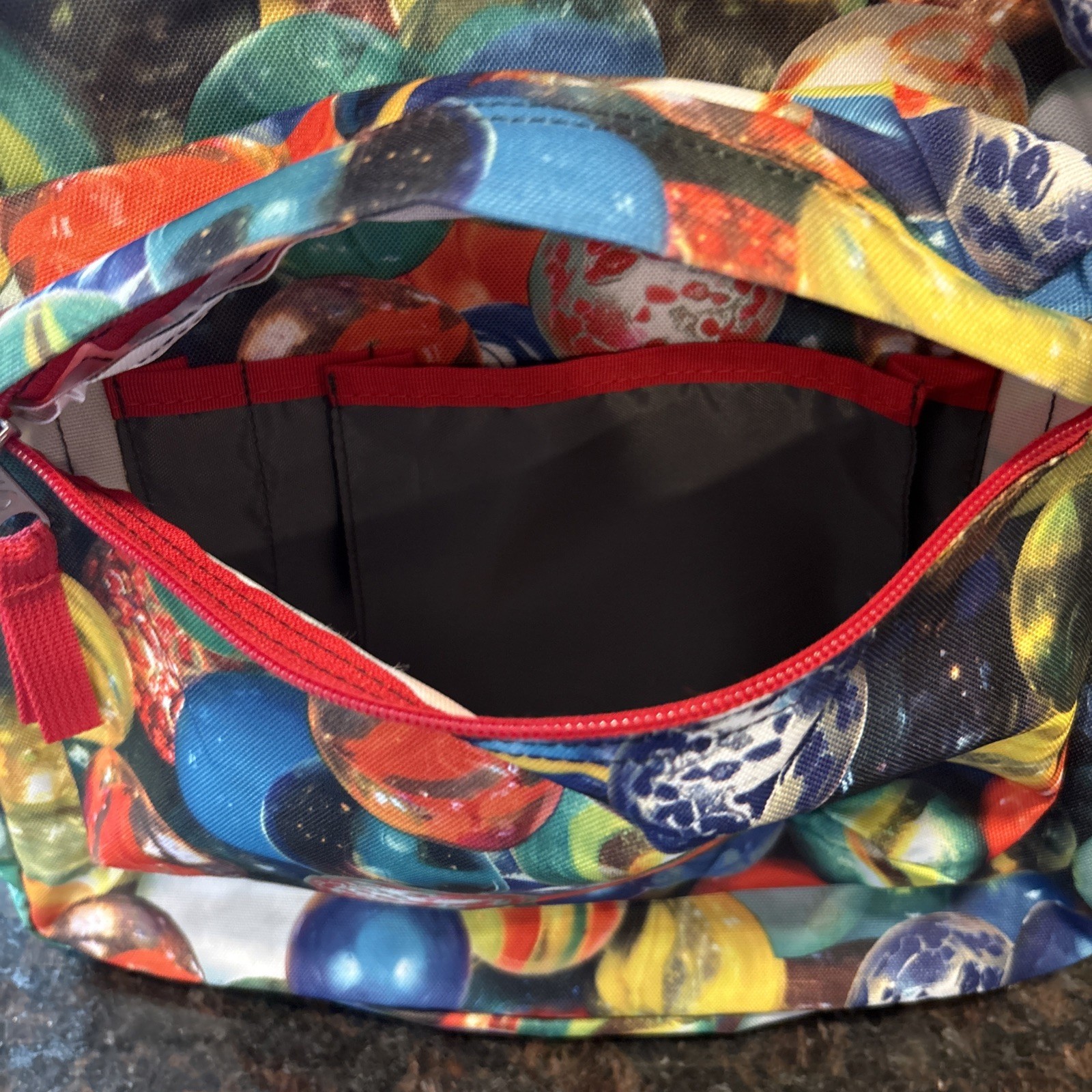 Vintage Jansport Print Retro Style Backpack Glass Marbles Bag All Over Print 17″